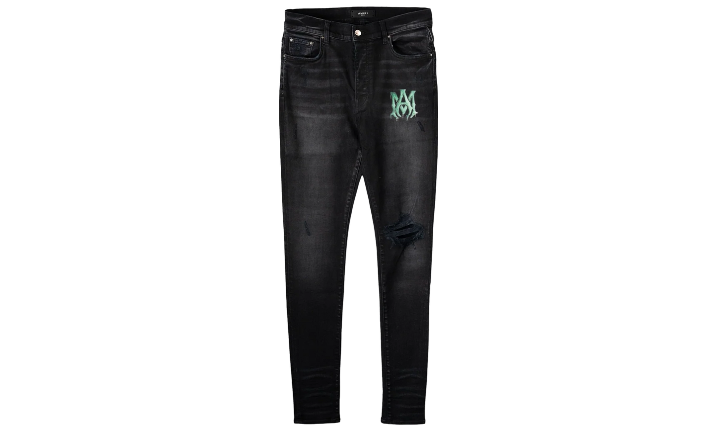 Watercolor MA Logo Jeans "Aged Black Green" SS22MDS012 023