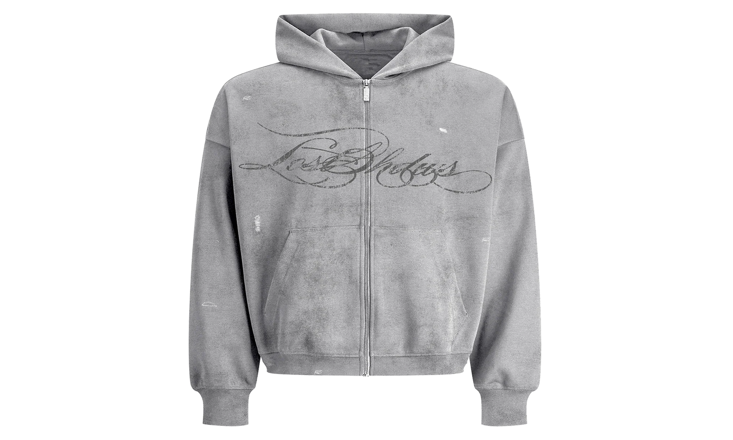 Distressed Script Hoodie "Grey" LST 21 22712 GREY