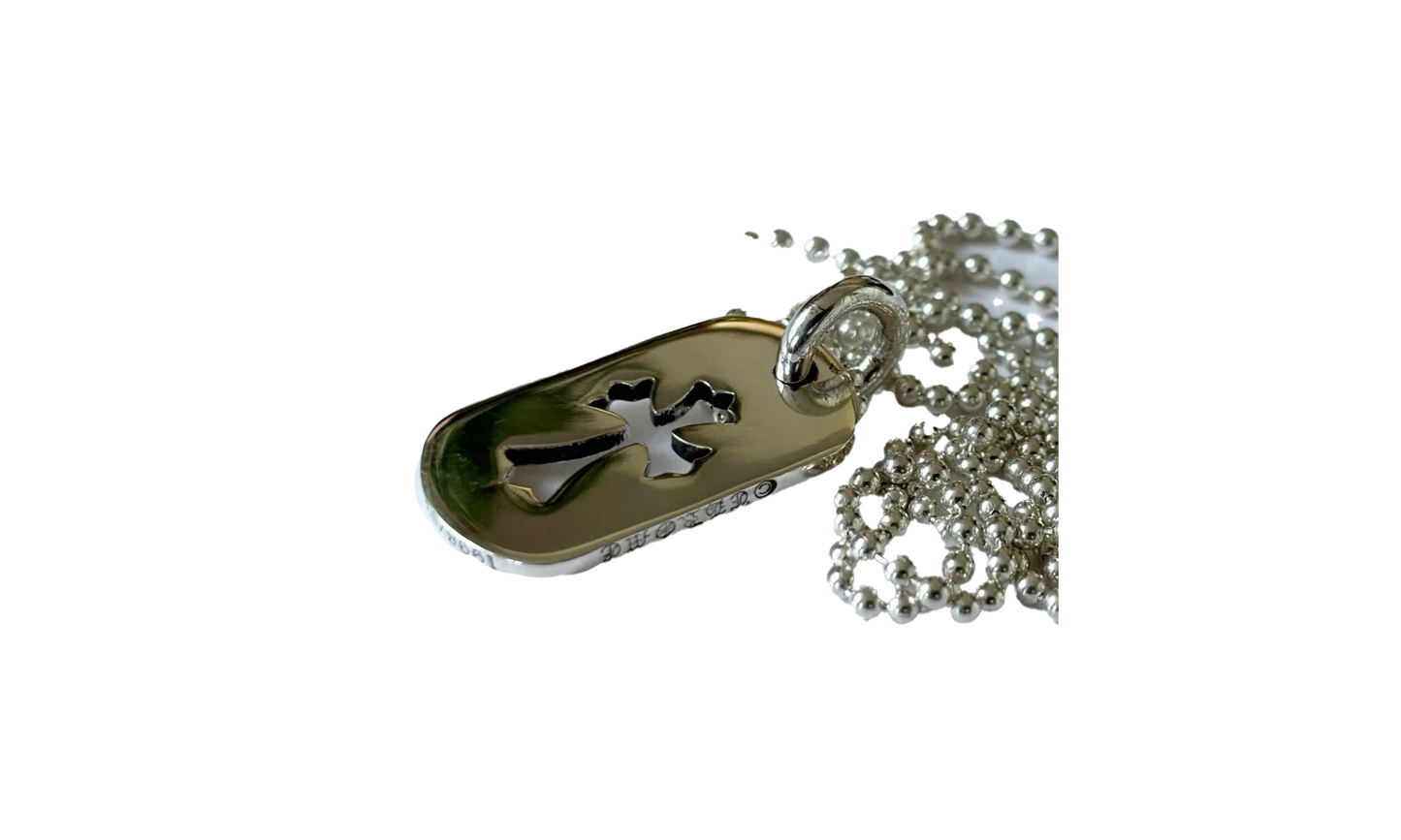 Small Cross Dog Tag & Ball Chain "Silver" CHRM0722