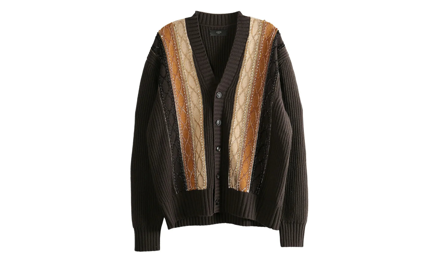 Embellished Striped Cardigan "DARK BROWN" AMKNCD1070