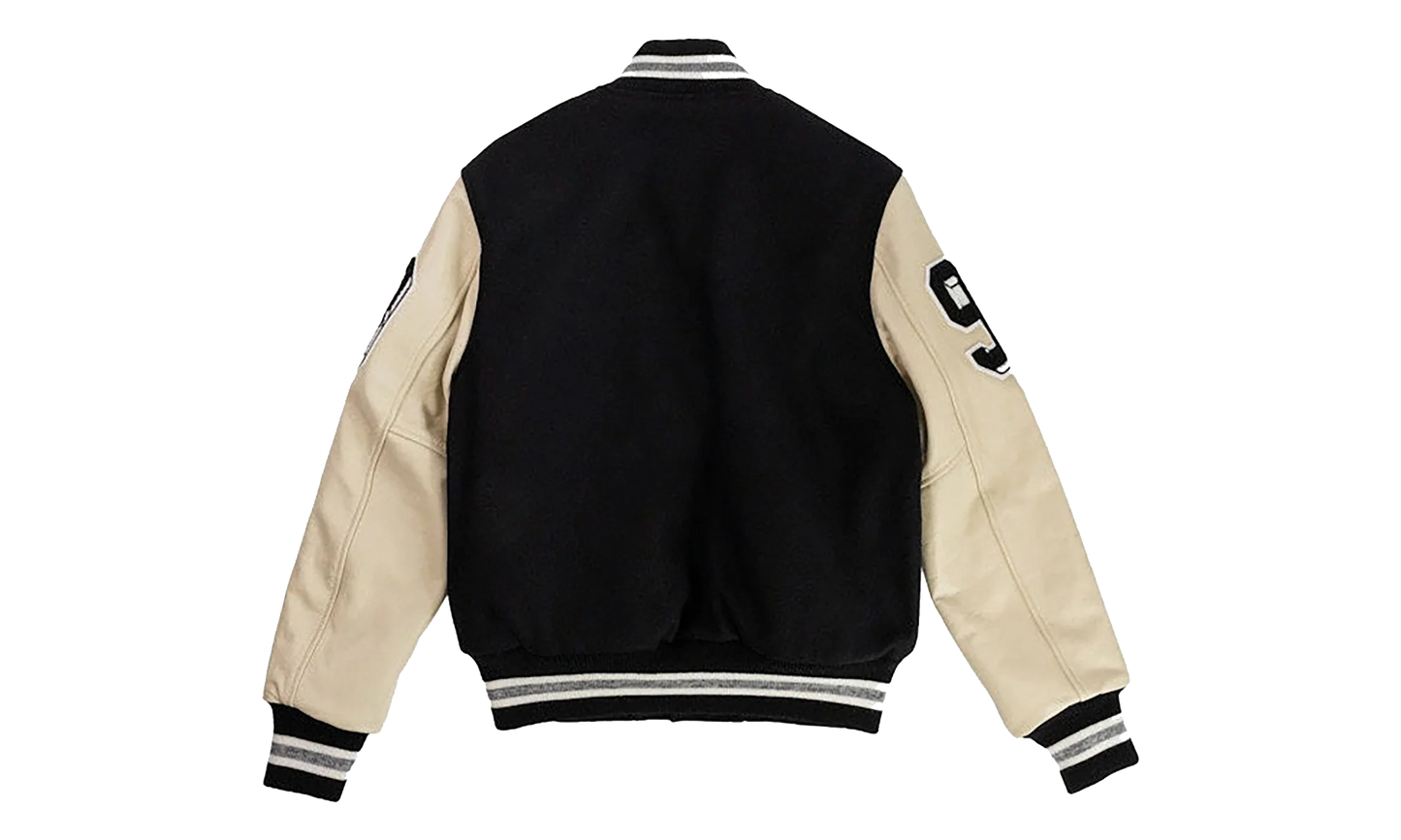 EE VARSITY LETTERMAN WOOL/LEATHER JACKET "Black/Black" EE827