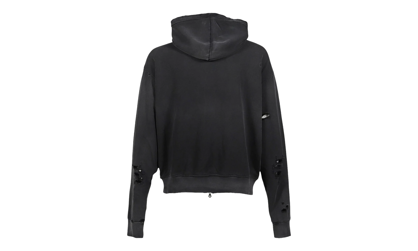 Elliott Distressed Logo Zip Up Hooded Sweatshirt "Washed Black" SS25HO005 WBLK
