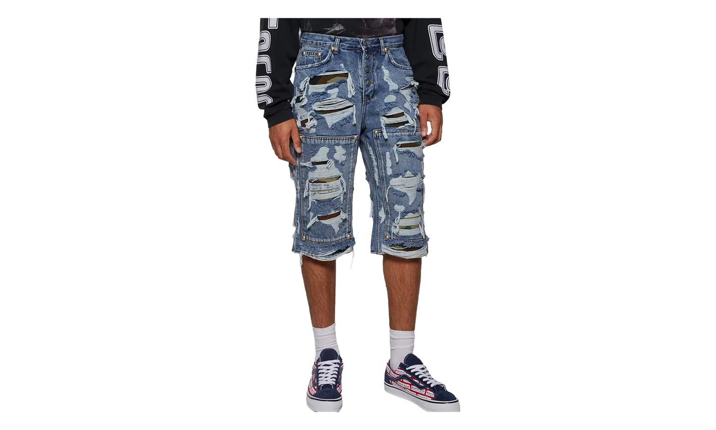 Hell Camo Denim Shorts "Blue" TC25PT2201