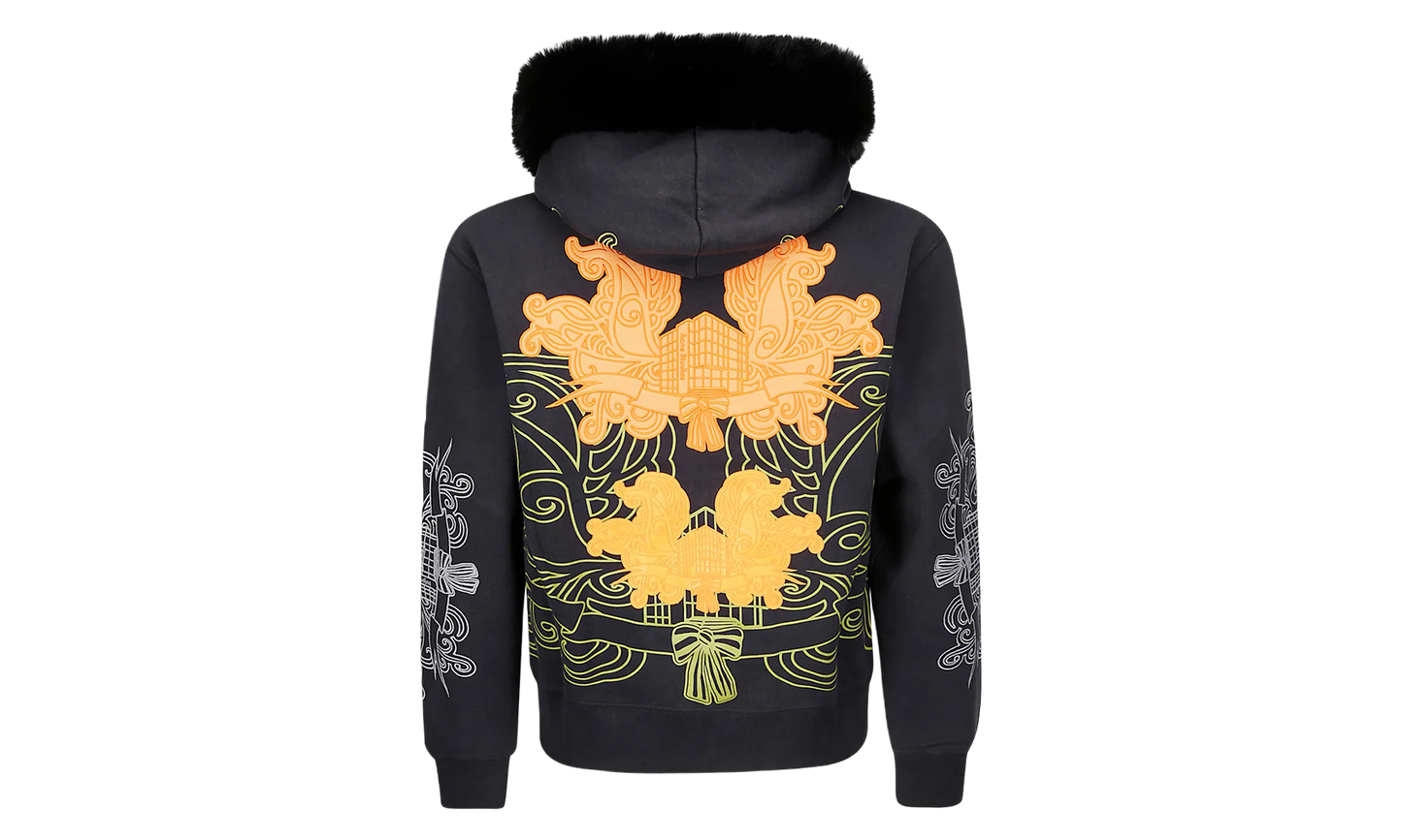 Faux Fur-Trimmed Embroidered Zip-Up "Black" BI0204900