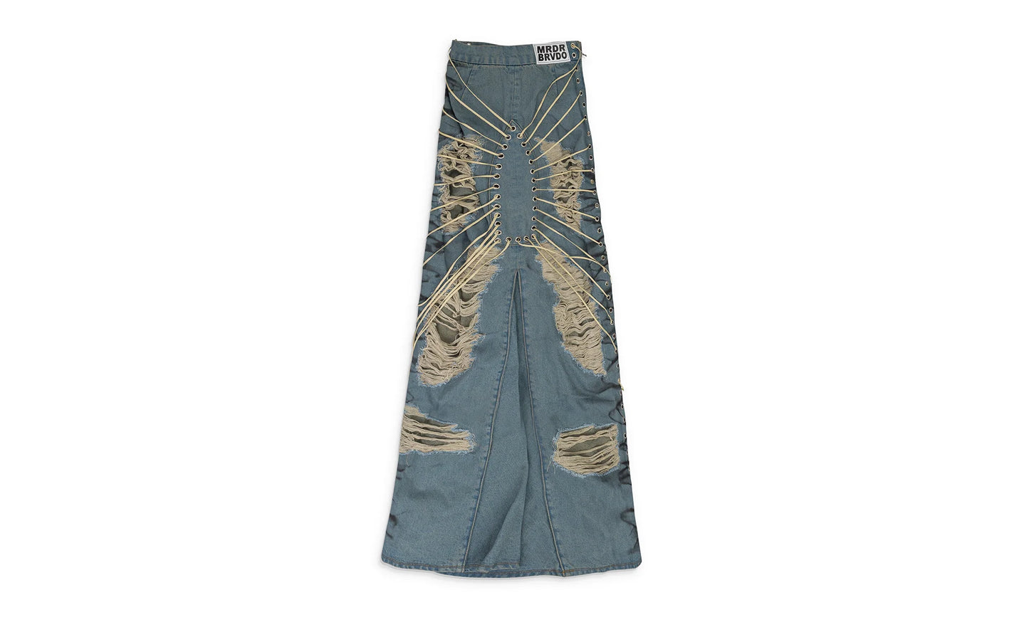 LACED WINDOW MAXI SKIRT "BLUE" 3120220009SS24