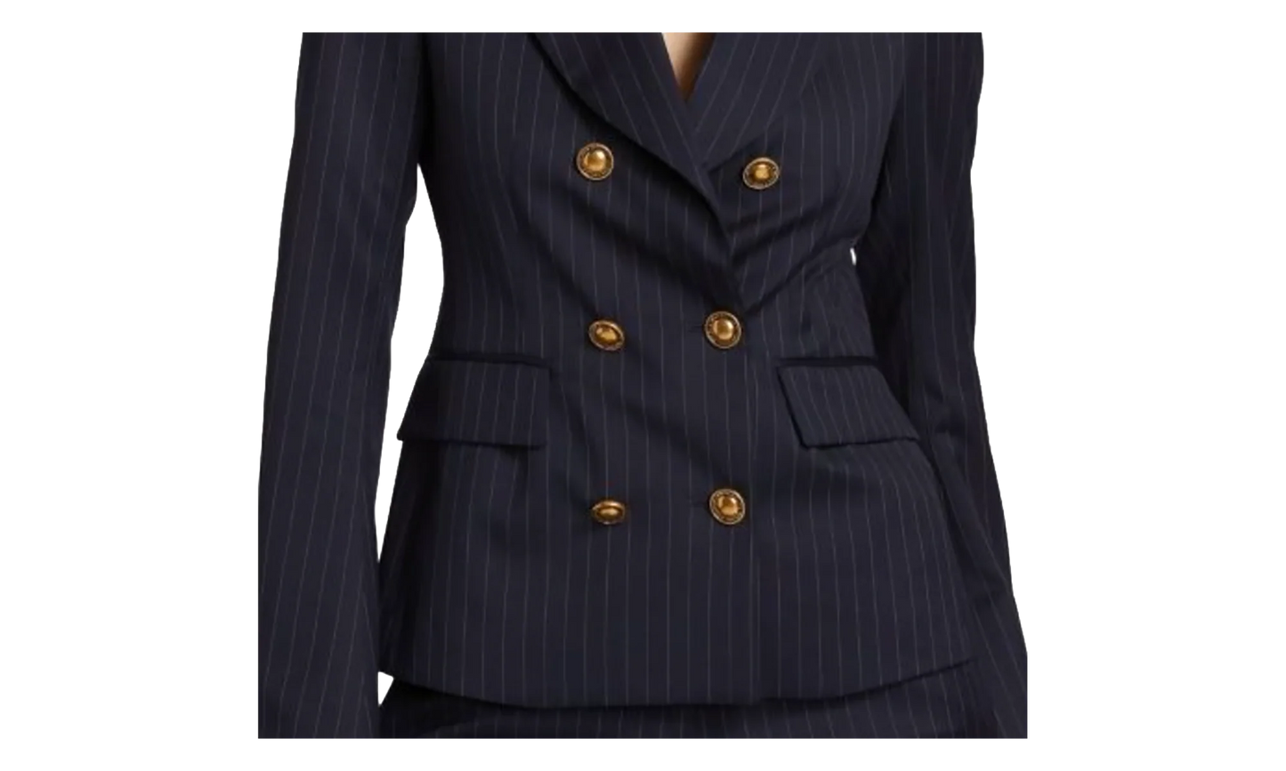 Pinstripe Double Breasted Blazer Suit Jacket "Navy" 0400022558453