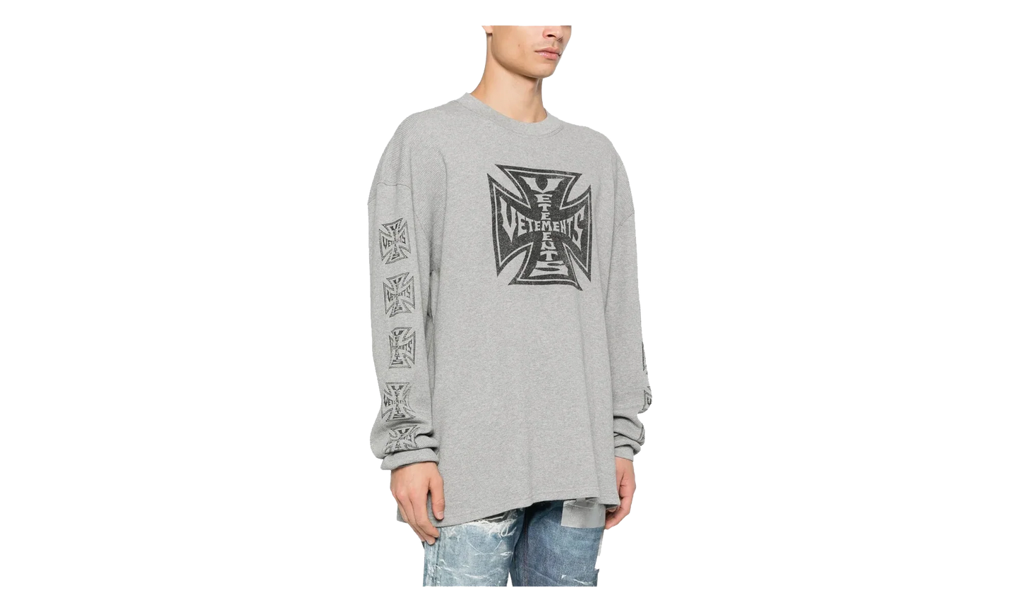 Biker Cross Waffle Long-Sleeve "Grey Melange" ME76LS181G GREY