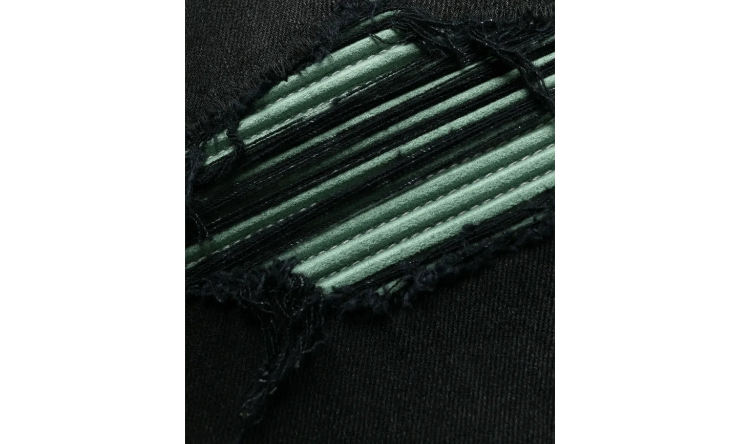 MX1 Green Ultra Suede Repair Jeans "Aged Black" SS22MDS007 023