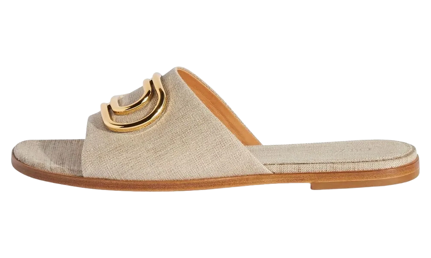 Gold Paperclip Linen Slide WMNS "Beige" OWIC015S23FAB0026176