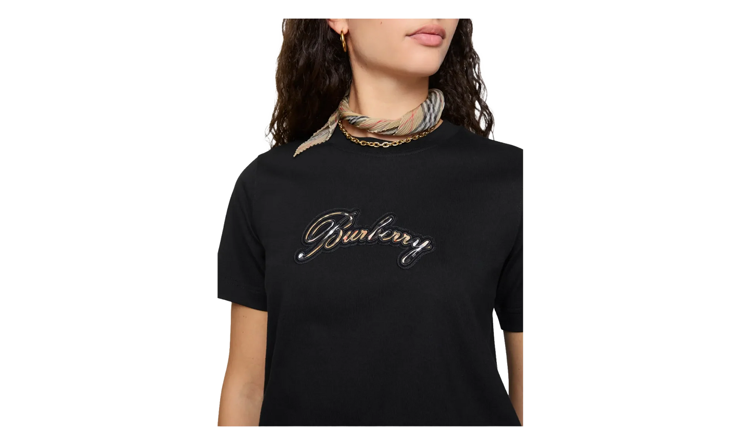 Check Cursive Logo Cotton T-Shirt WMNS "Black" 8120772