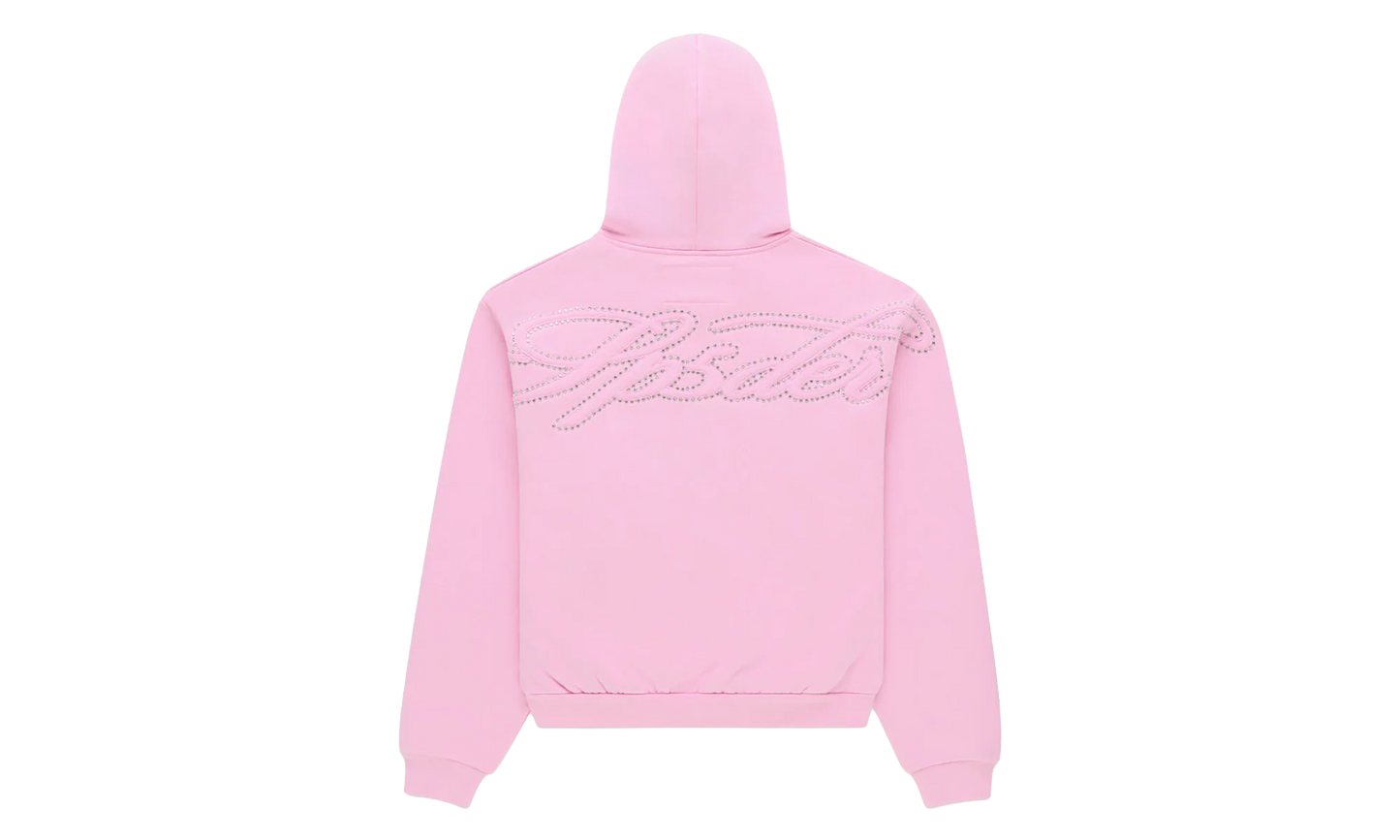 Rhinestone Script Zip Hoodie "Light Pink" SP5der349