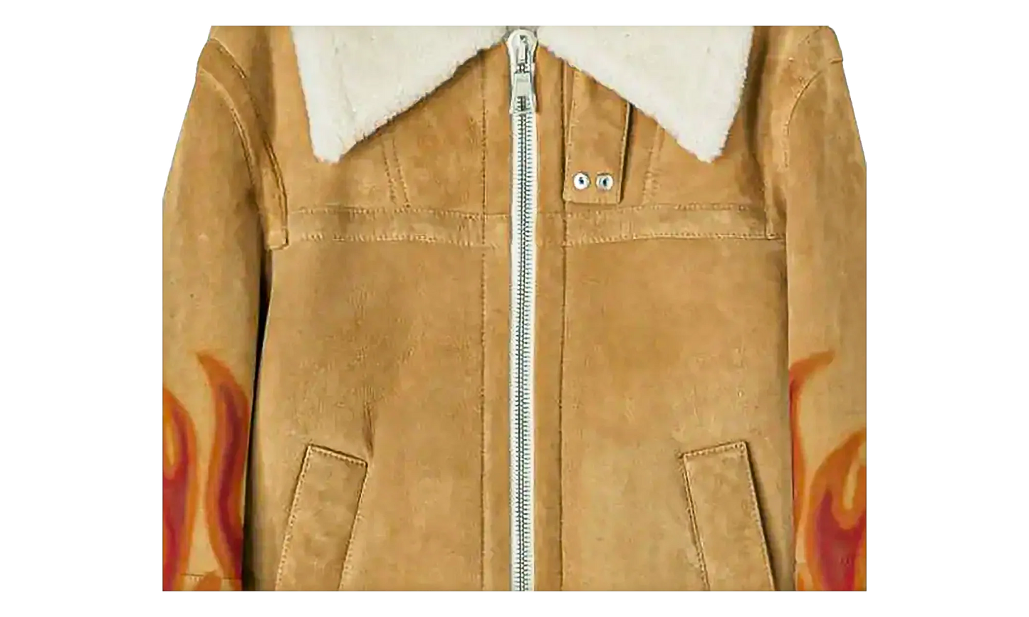 Burning Flames Sherling Trucker Jacket "Beige" PMJA012F22LEA0011725