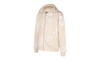 Rhinestone Cotton Wreath Zip Hoodie "Oatmeal" DT027