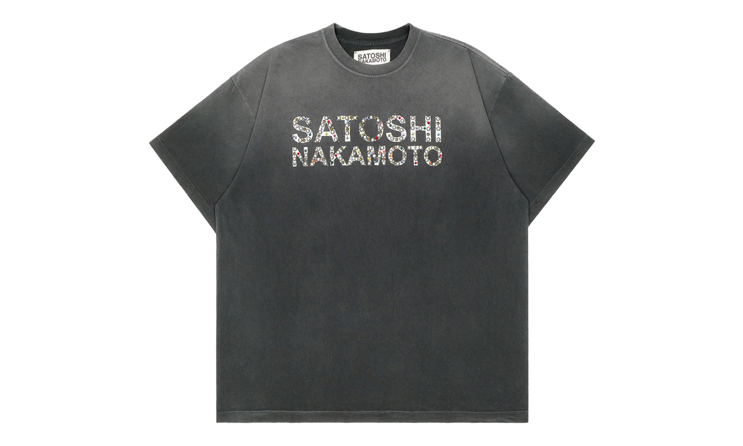 Pearl Studded Logo Tee "Washed Black" SAT006