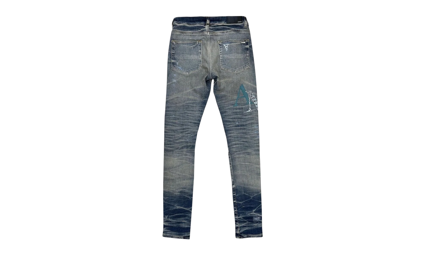 Leather Staggered Logo Jeans "Vintage Indigo Multi" AW23MDS021 875