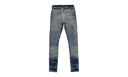 Leather Staggered Logo Jeans "Vintage Indigo Multi" AW23MDS021 875