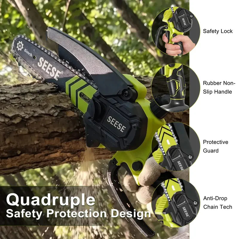 6-Inch Brushless Mini Chainsaw Cordless with Auto Oiling & 2000mAh Battery