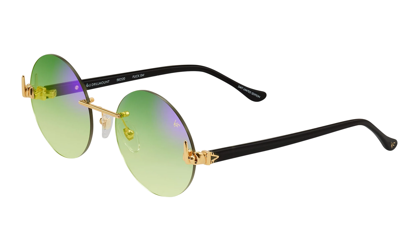 508 Rimless Drill Mount F.U. Edition 24KT "Yellow Gold / Black / Powder Green Flash Purple" DMMF2 0006 16T4