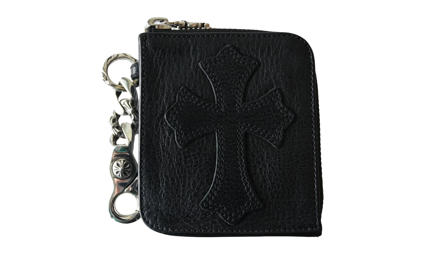 Leather Tiny Zip Cemetery Cross Patch Wallet "Black" CHRM1161