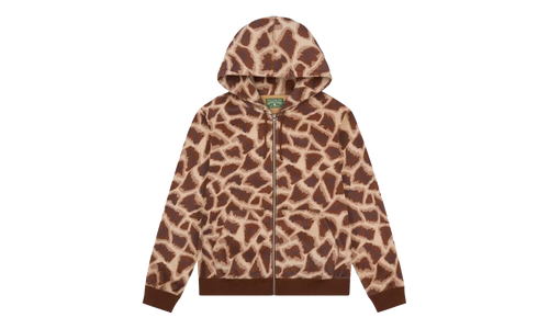 Faux Fur Giraffe Print Hoodie "Brown" DT547
