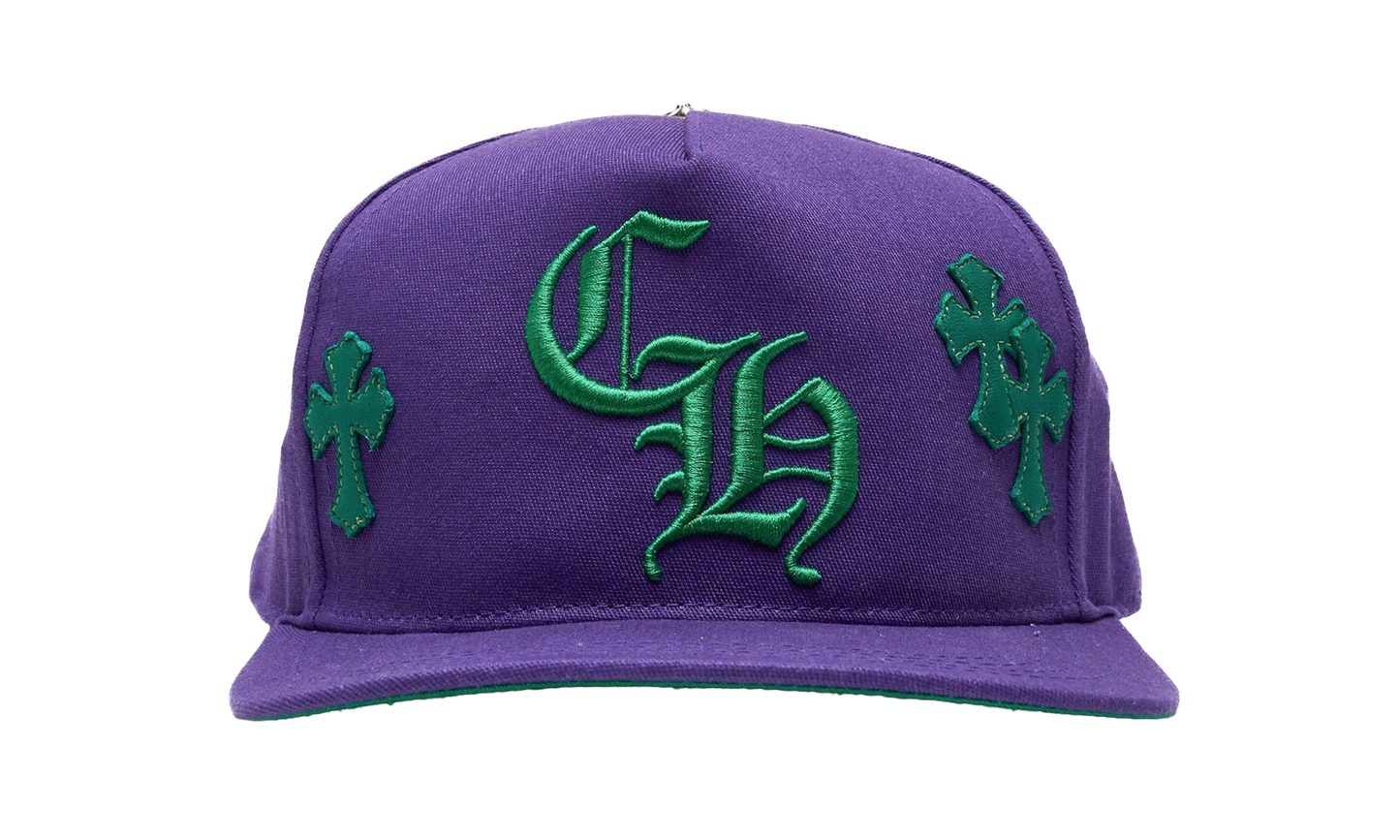 Embroidered Leather Cross Patch Baseball Hat "Purple / Green" CHRM0753