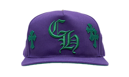 Embroidered Leather Cross Patch Baseball Hat "Purple / Green" CHRM0753