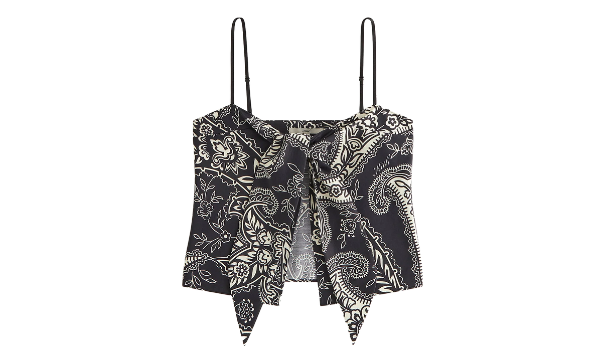 Luna Paisley Tie Front Cami Top WMNS "Black" KITH123