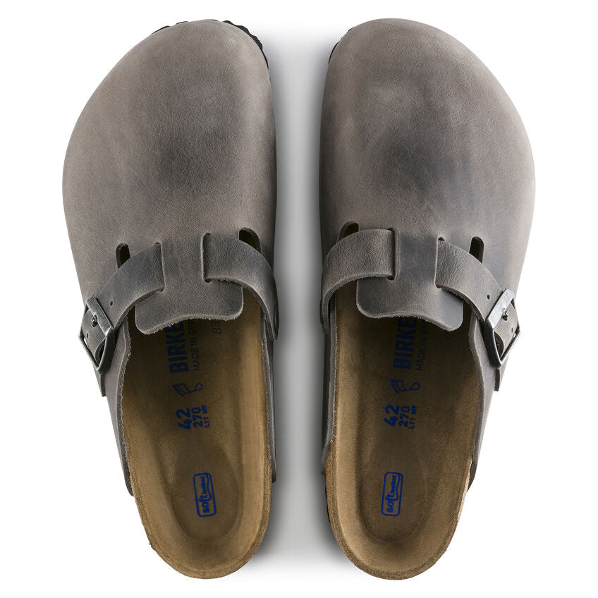 Boston Oiled Leather Soft Footbed Clog in Iron
