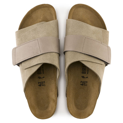 Kyoto Oiled Leather/Suede Leather Sandal in Taupe