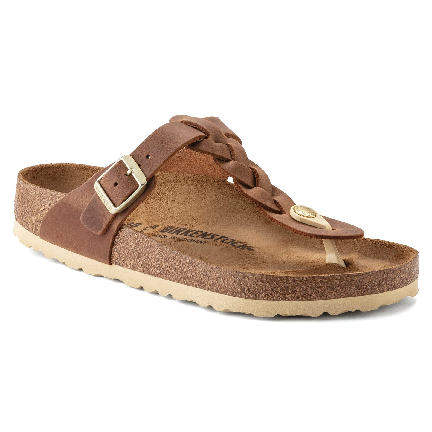 Gizeh Braid Oiled Leather Sandal in Cognac