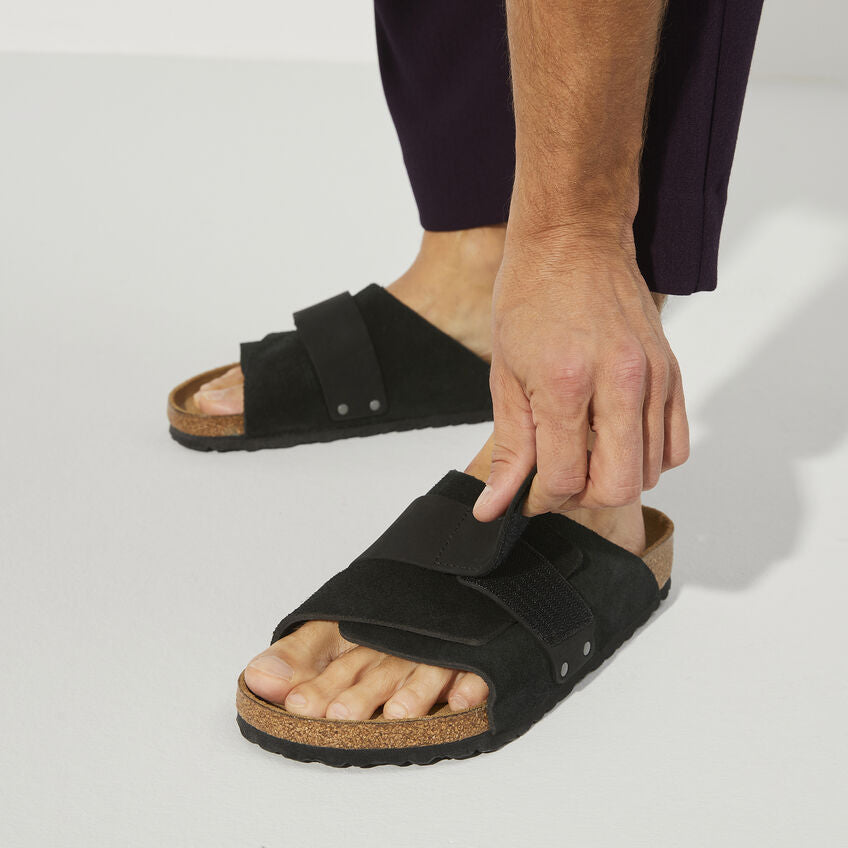 Kyoto Nubuck Leather Suede Leather Sandal in Black