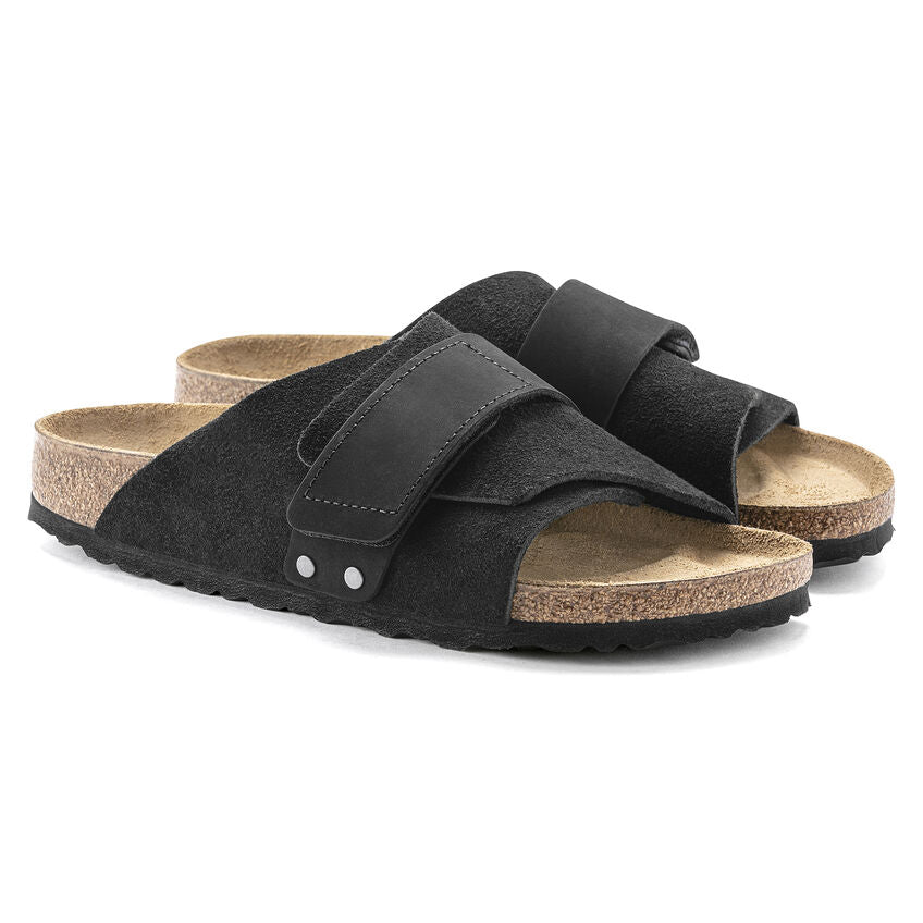 Kyoto Nubuck Leather Suede Leather Sandal in Black