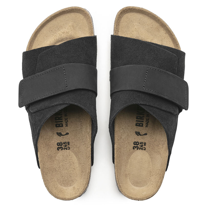 Kyoto Nubuck Leather Suede Leather Sandal in Black