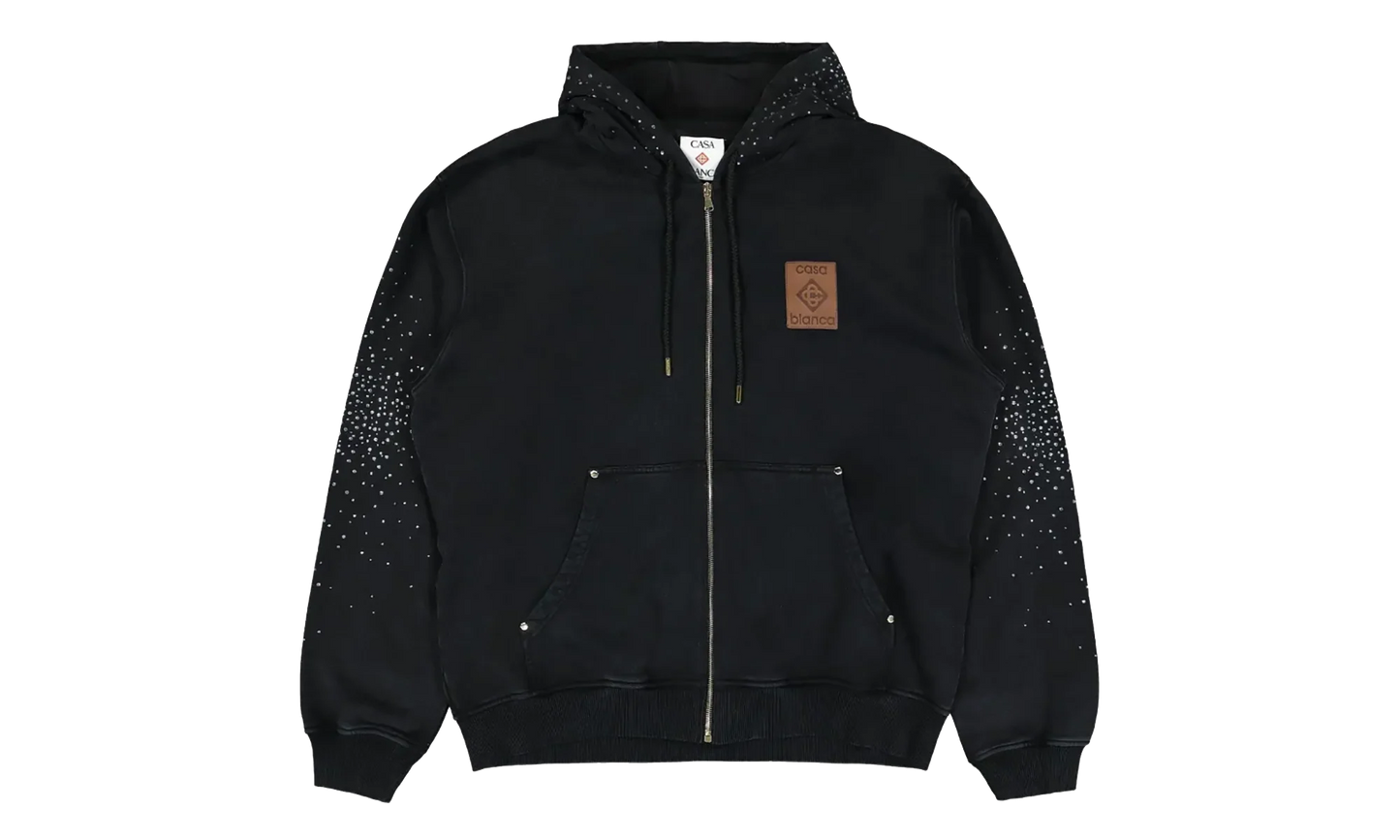 La Prémonition Crystal Embellished Zip Hooded Sweatshirt "Black" MS25 JTP 343 01