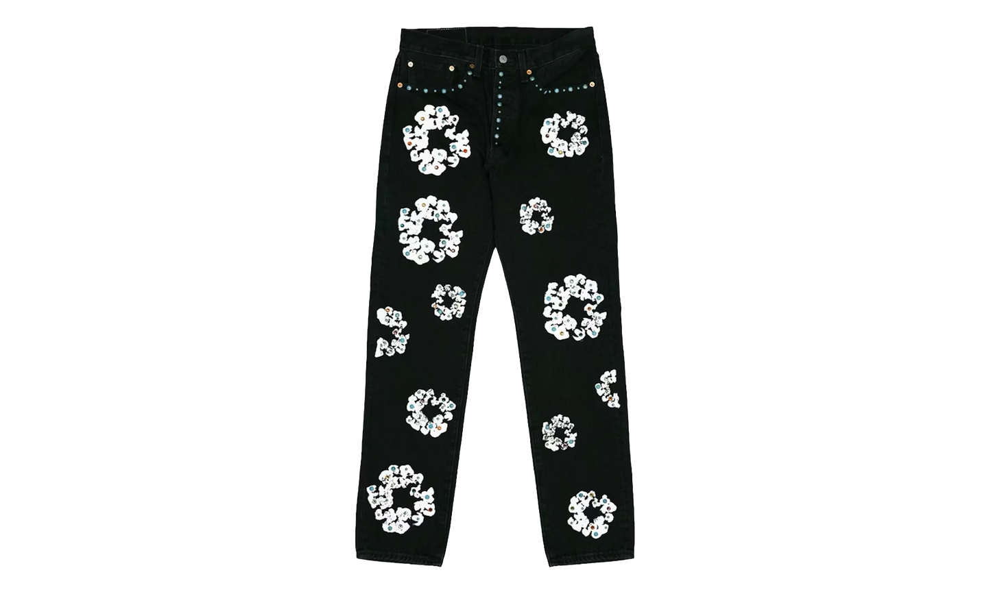 Levi's 501 Rhinestone Cotton Wreath Logo Jeans "White / Black" DT296