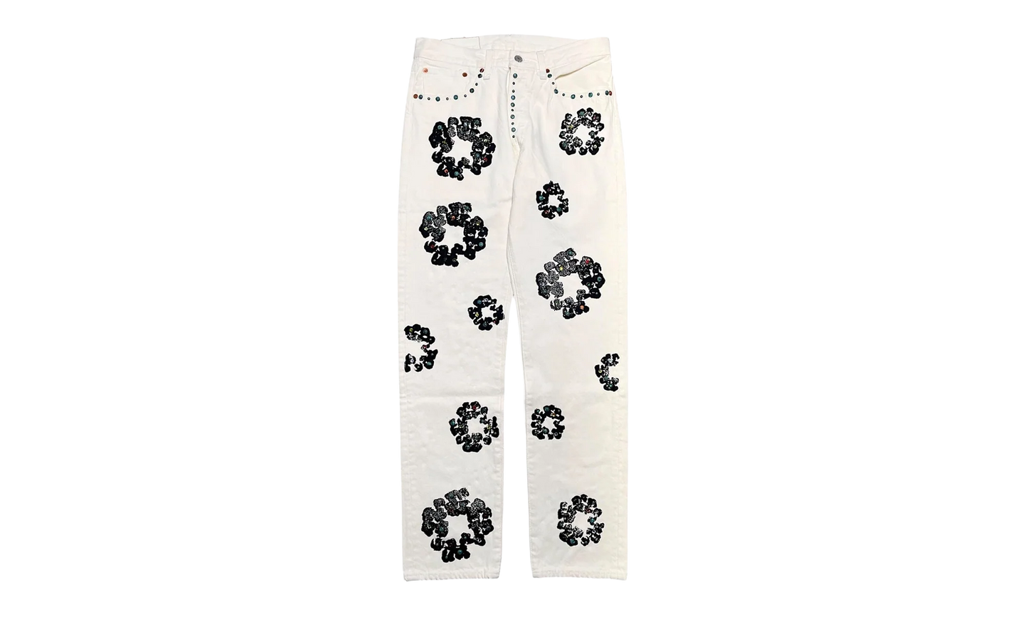 Levi's 501 Rhinestone Cotton Wreath Logo Jeans "White" DT377