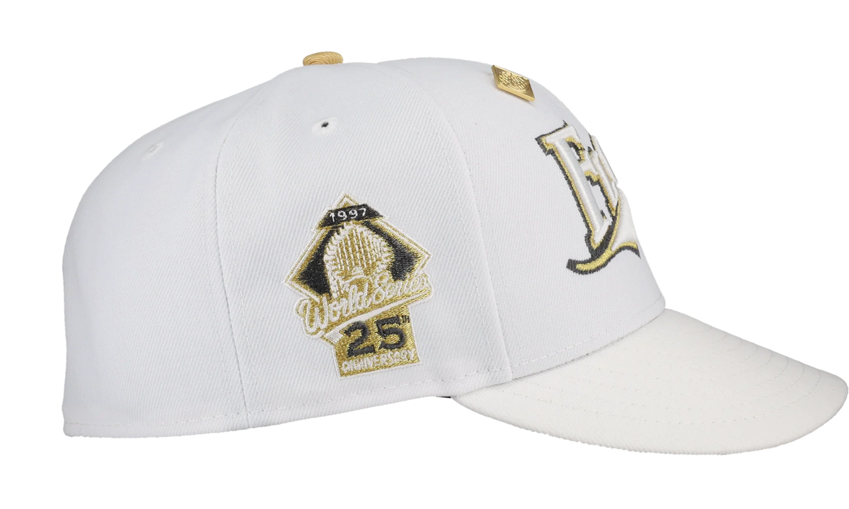59FIFTY Florida Marlins Pure Royalty Collection 25th Anniversary Patch Fitted Hat "White / Khaki" 123451296316