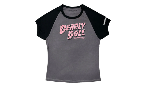 Deadly Doll Vine Heart Cropped T-Shirt "Grey / Pink" CHRM1091