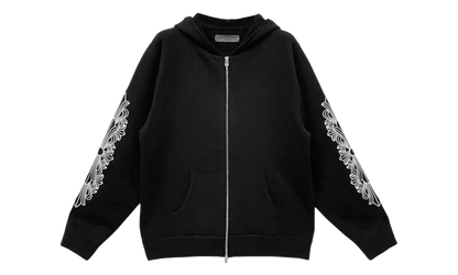 Cashmere Embroidered Floral Sleeve Zip-Up Hoodie "Black" CHRM1011