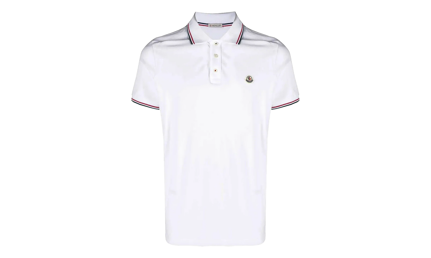 Striped Trim SS Polo Collar T-shirt "Brilliant White" MON59