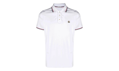 Striped Trim SS Polo Collar T-shirt "Brilliant White" MON59