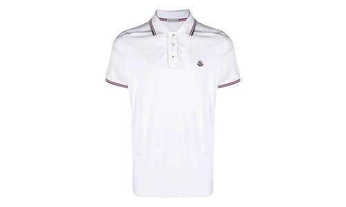 Striped Trim SS Polo Collar T-shirt "Brilliant White" MON59
