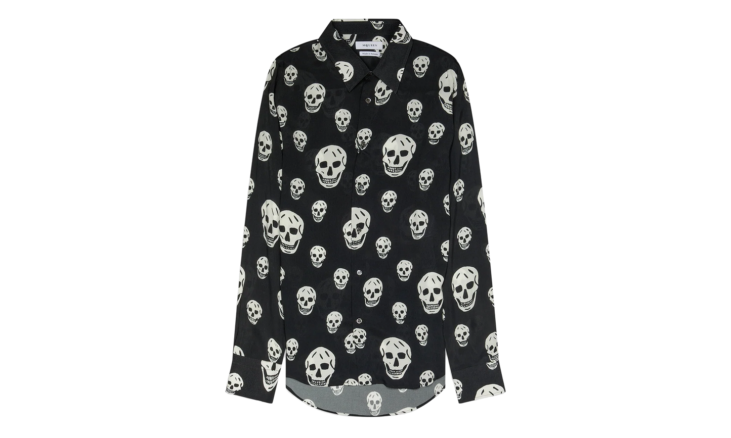 All Over Skulls Button Down Shirt "Black / Ivory" AM004