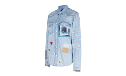 Crochet And Patch Denim Shirt "Blue" XTPS 0219