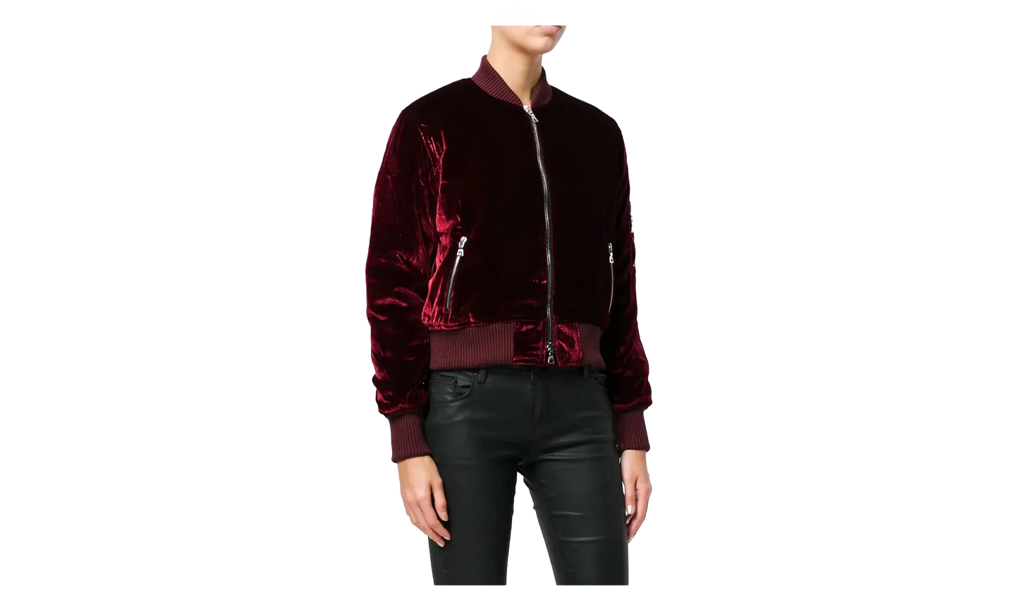 Velvet Satin Bomber Jacket "Burgundy" MOS017 652