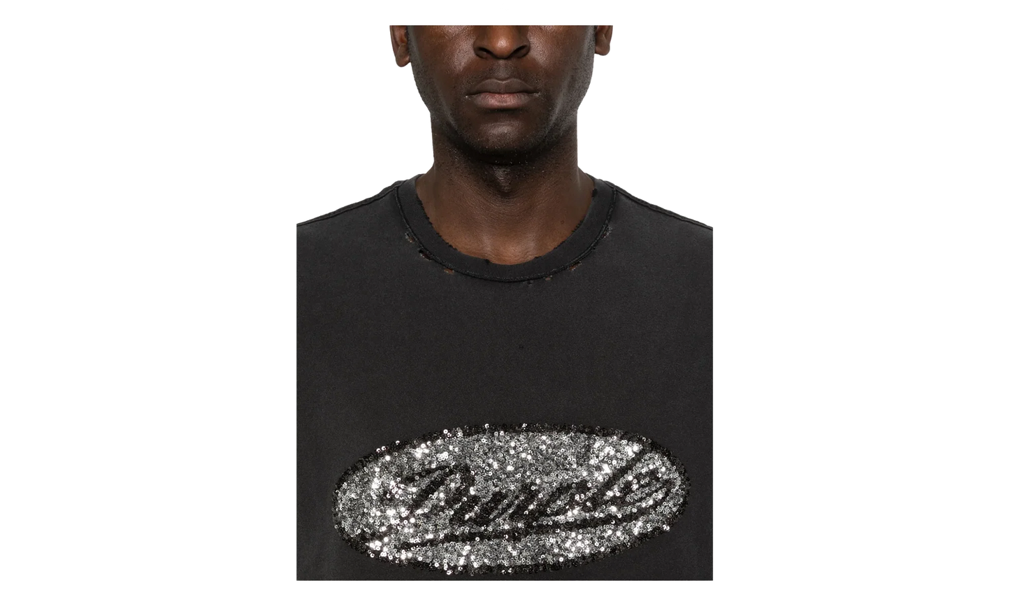 Sequin Script Sleeveless Tee "Black" P103 TBDS226