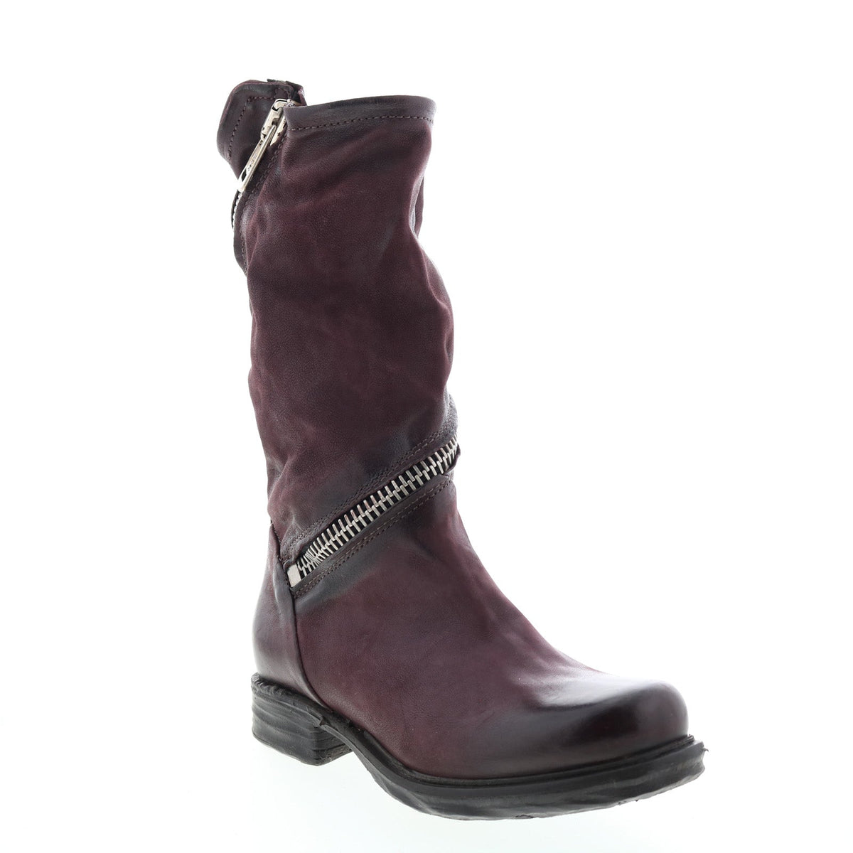 Siggs 259373-101 Womens Burgundy Leather Zipper Mid Calf Boots