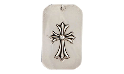 Cutout Covered Cross Dog Tag Pendant Necklace "Silver" CHRM0694