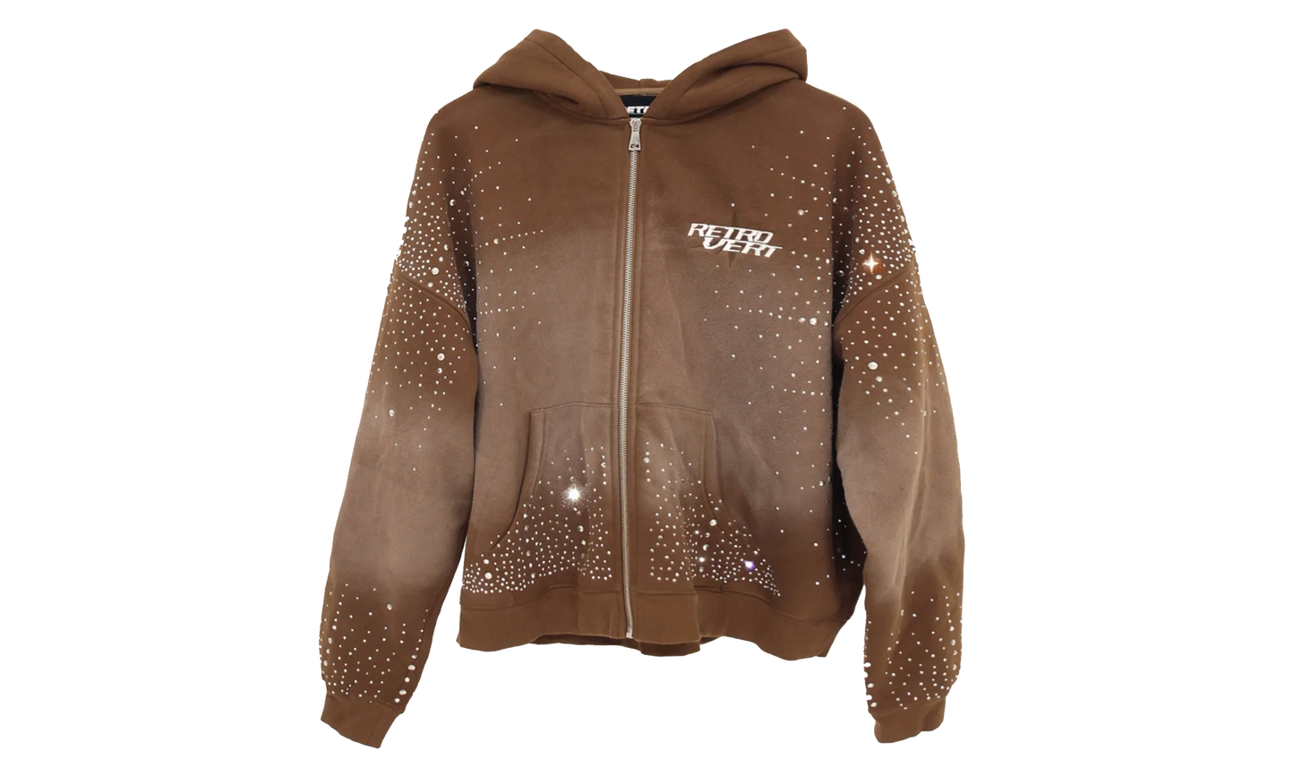 Rhinestone Zip Up Jacket "Brown" RET029