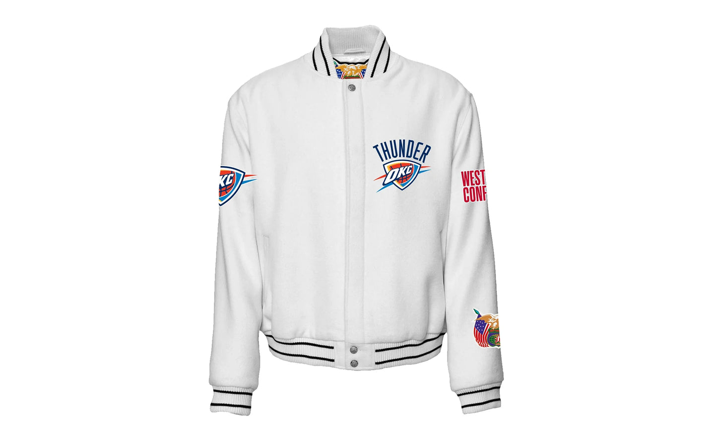 OKLAHOMA CITY THUNDER WOOL VARSITY JACKET Vegan "White" NBA OKL THU 106